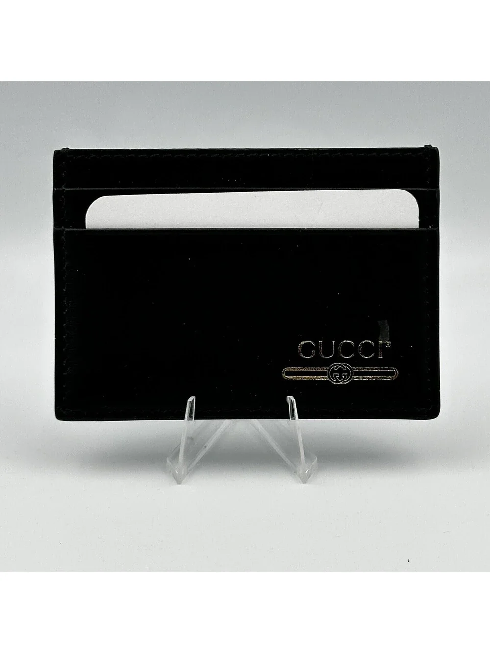 Authentic GUCCI Plutone Calfskin Logo Card Holder Black Brand New
